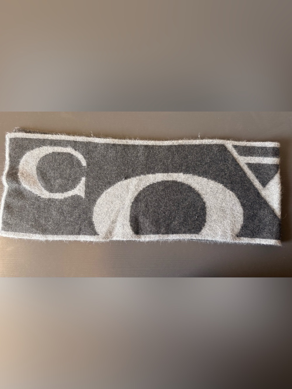 Gently loved Coach Gray and White Geometric Wool Accent Scarf